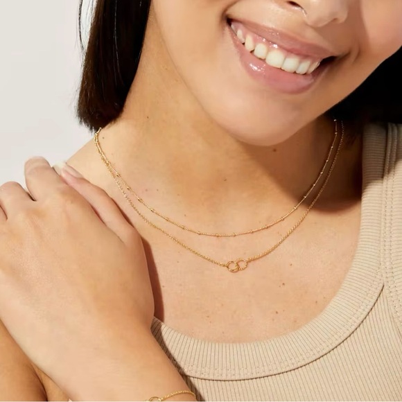 18k Gold Plated Double Layers Thin Chain Necklace - Picture 7 of 8